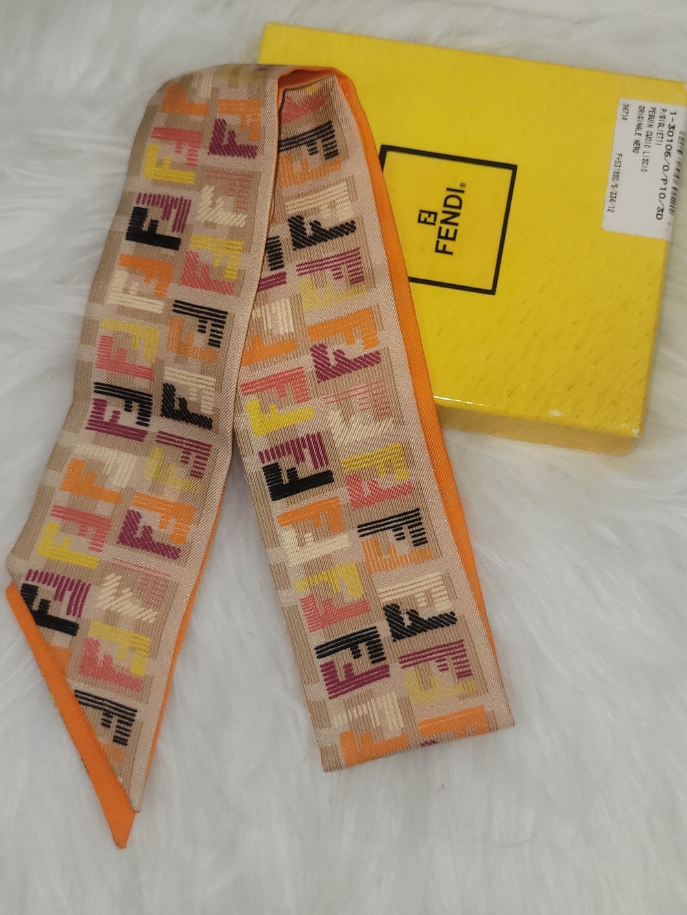 Fendi Orange Silk Twilly with Multicolor FF Motif